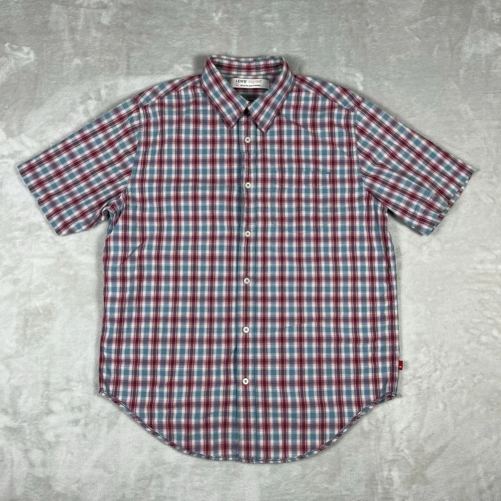 Levis Red Tab Shirt‎ Mens Large Multicolor Plaid Cotton Short Sleeve Button Up